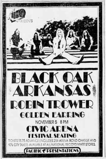 By 1974 the band was headlining stadium concerts across America and even appeared on the legendary California Jam rock festival that drew more . . Black oak arkansas tour dates 1974